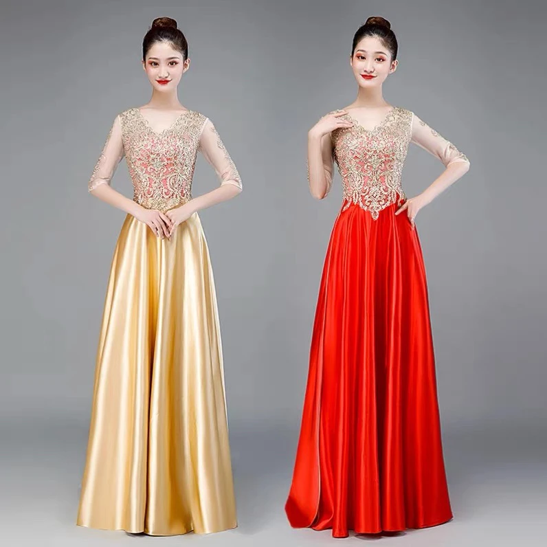 新款合唱比赛礼服烫钻变色合唱服合唱团礼服男中山装西装合唱服