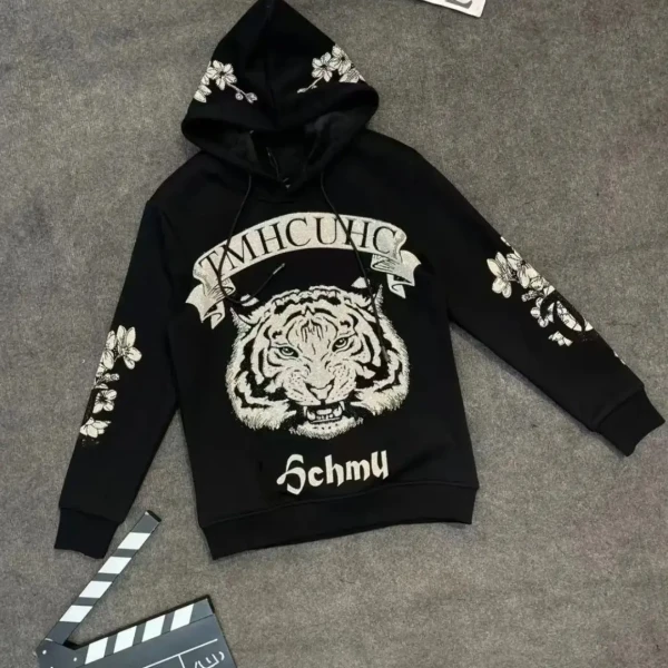 11665秋冬加绒轻奢时尚休闲百搭男士潮流圆领烫钻翅膀长袖卫衣