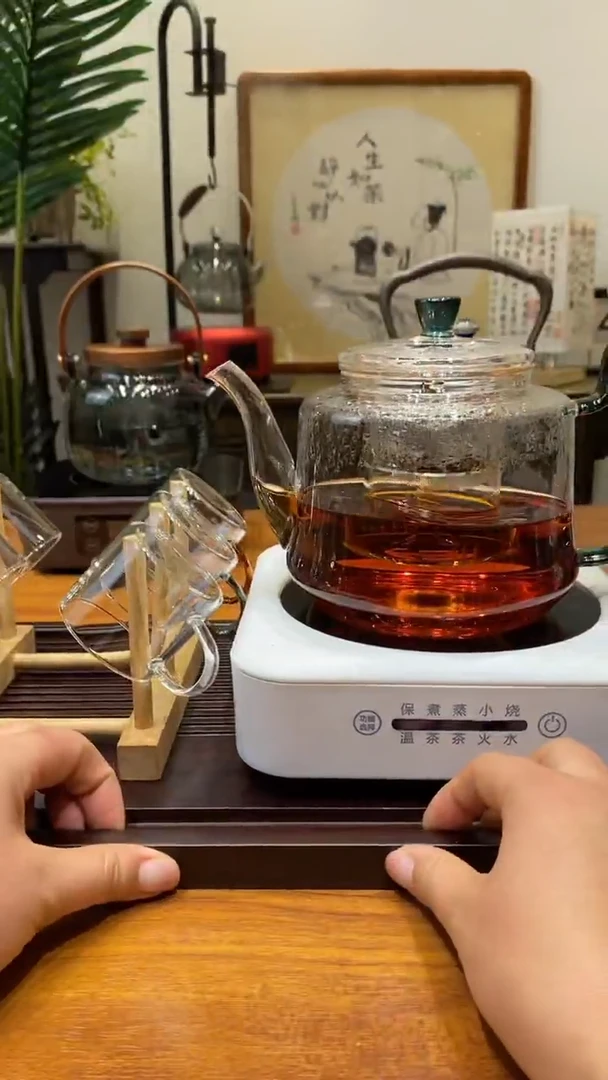 【闪购商品】玻璃套装睿德堂白+绿把4代壶+杯子杯架
