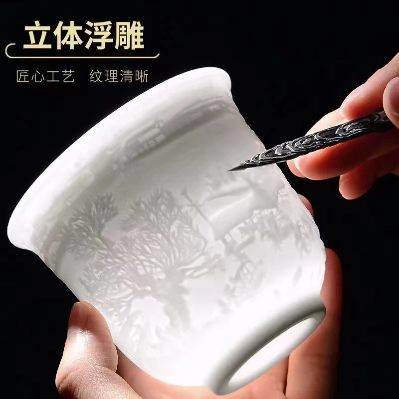 【宠粉福利】清明上河图大号个性陶瓷主人杯羊脂玉瓷茶杯个人专用