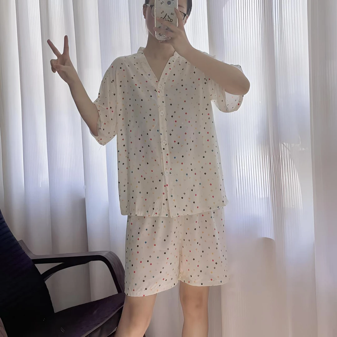 【绵绸短袖短裤】夏季绵绸宽松家居服女士休闲印花睡衣套装