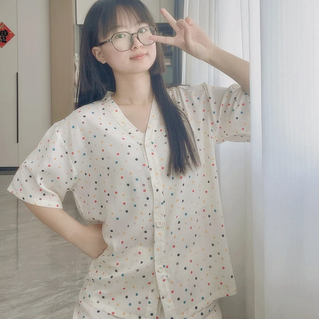 【满天星河】2024年夏季绵绸宽松家居服女士休闲印花睡衣套装-fh