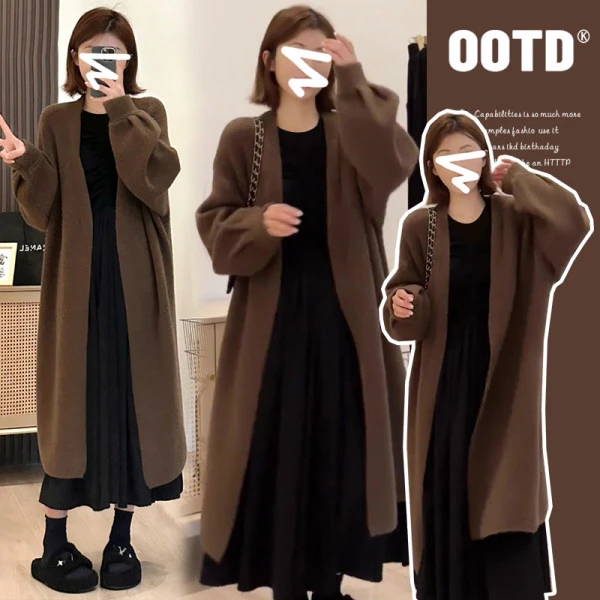 孕妇装秋冬季法式复古针织连衣裙两件套百搭韩版毛衣外套裙子套装