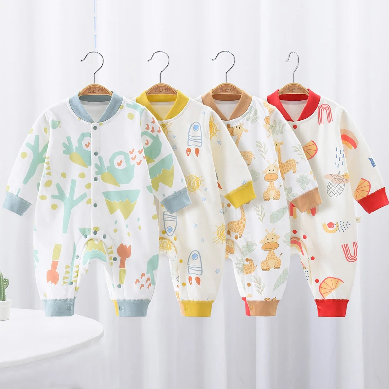 婴儿连体衣秋冬夹棉薄棉男女宝宝保暖哈衣爬爬服新生幼儿衣服