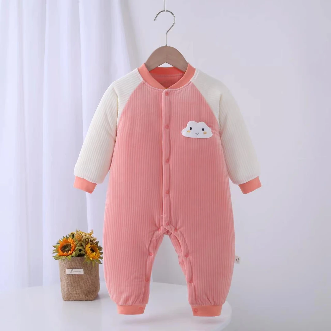婴幼儿灯芯绒夹棉连体衣服秋冬季连体棉服男女宝宝打底外穿哈衣