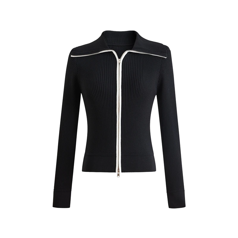 129 气质女装2024年秋季时尚法式高级感海军领针织拉链开衫外套潮