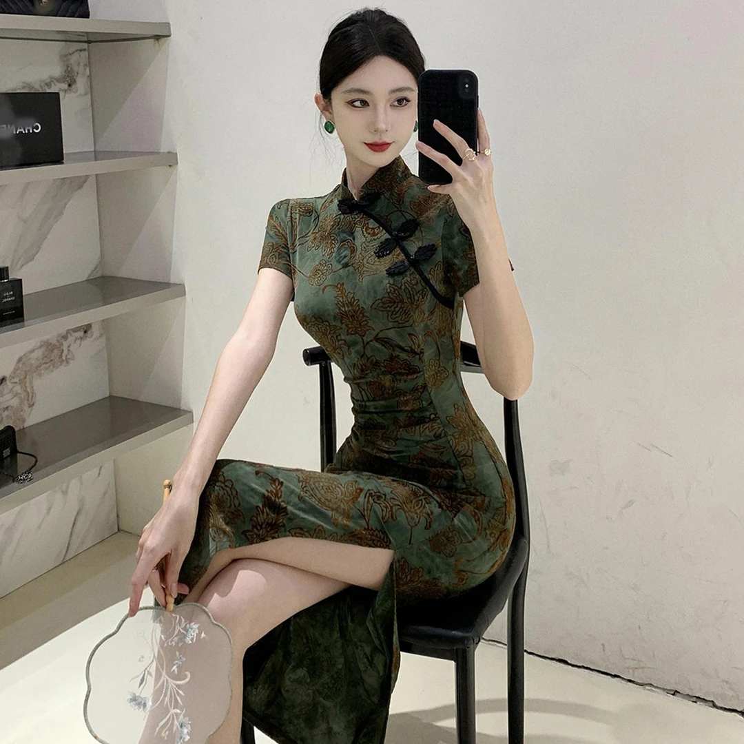 国风旗袍改良年轻款少女复古气质收腰修身性感新中式连衣裙女夏季