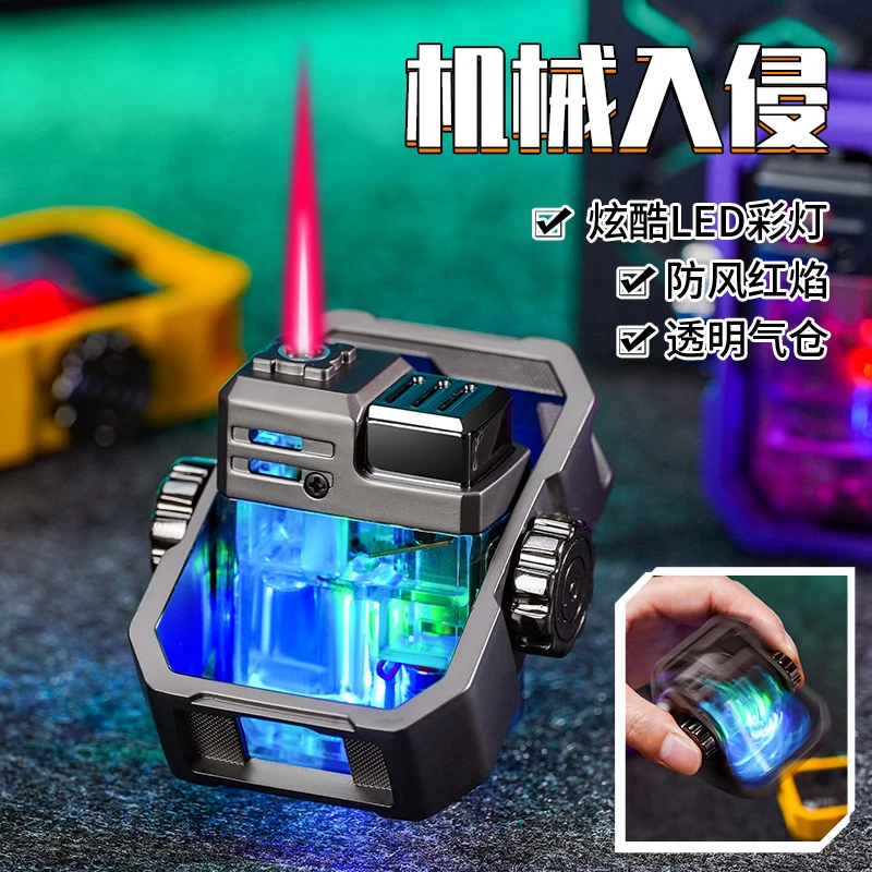 高颜值解压机甲陀螺旋转创意打火机炫酷闪灯防风粉色火焰个性礼物