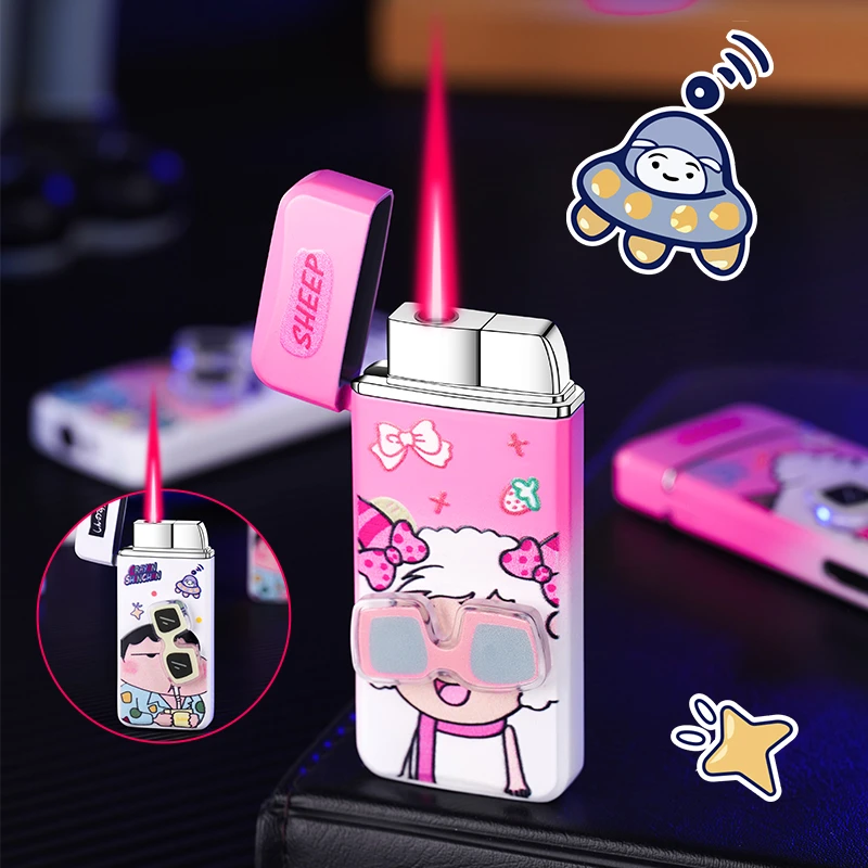 高颜值墨镜转动懒洋洋创意打火机网红个性卡通小新防风粉色火焰