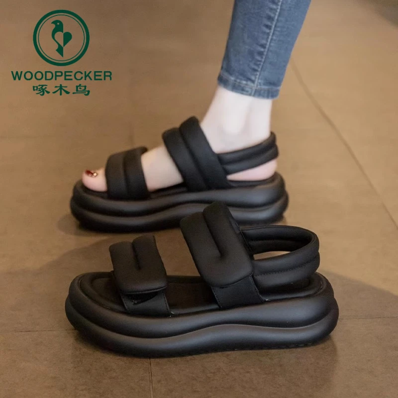 啄木鸟运动凉鞋女2024新款夏季爆款魔术贴厚底休闲百搭软底沙滩鞋