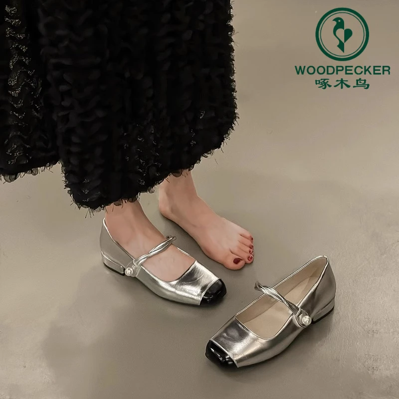 啄木鸟法式复古小香风一字带夏季新款粗跟玛丽珍鞋子女方头单鞋子