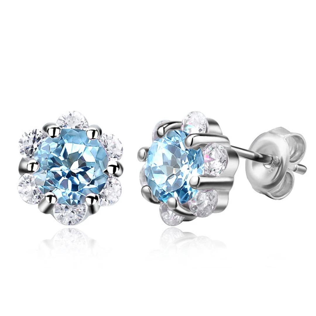 Jolee耳钉女S925银镶嵌托帕石彩色宝石时尚轻奢首饰品 送女生礼物