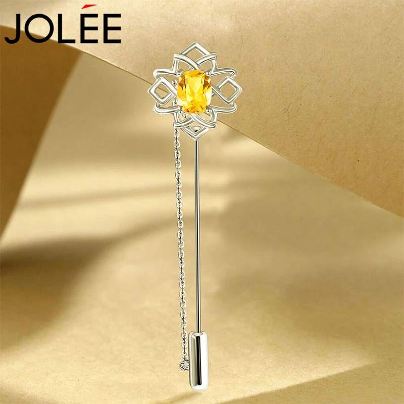 Jolee胸针情侣S925银黄水晶指环彩色宝石银针胸花首饰品送礼物