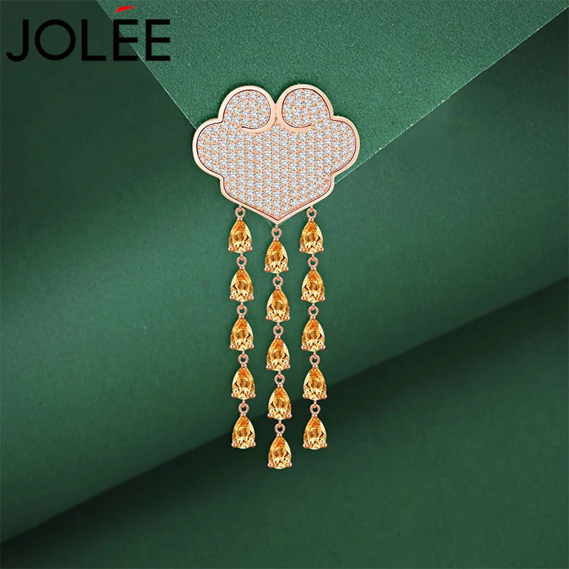 Jolee胸针女S925银黄水晶别针彩色宝石轻奢首饰品送女士节日礼物