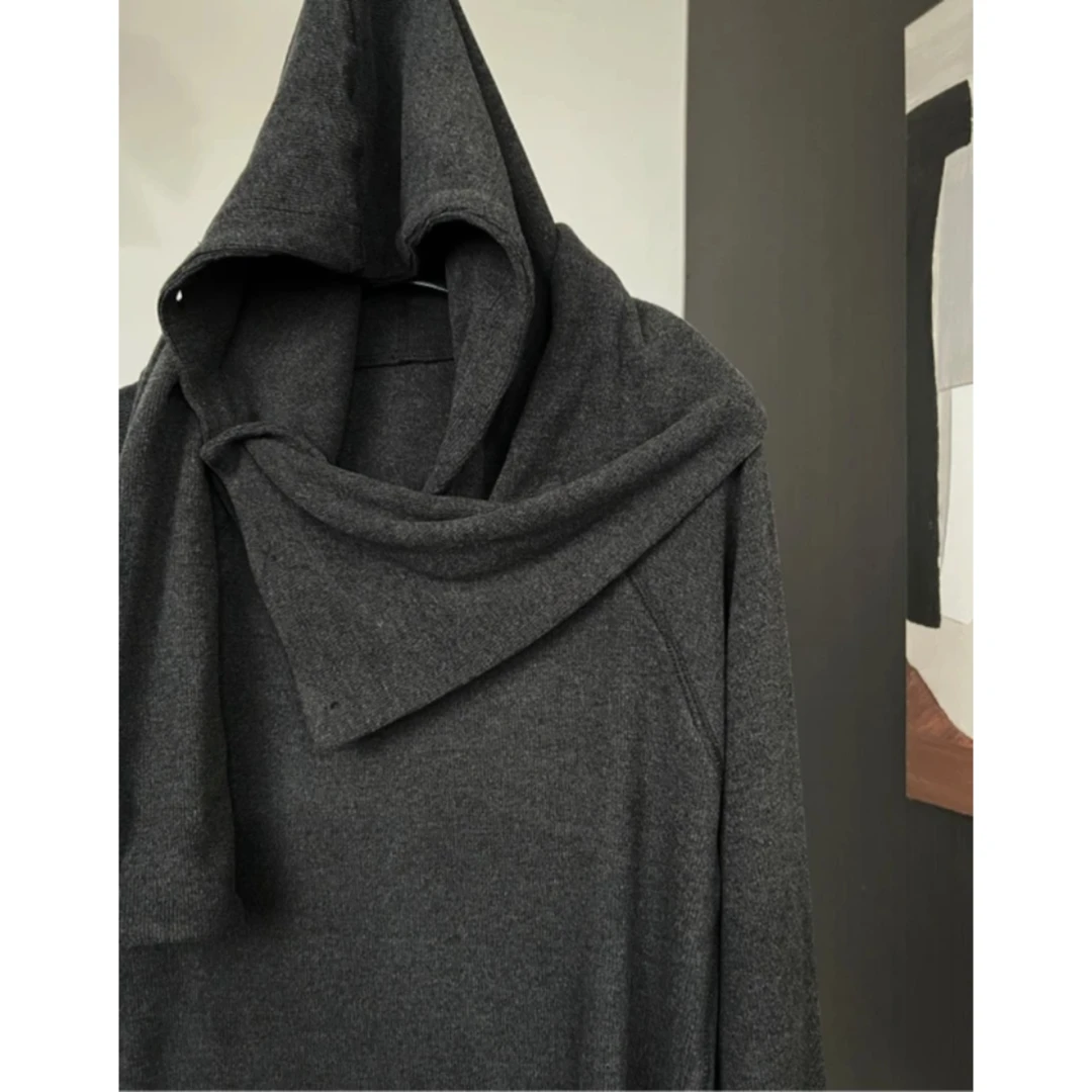 【锦衣夜】25早春小众定制可拆卸围巾带帽长袖T恤上衣