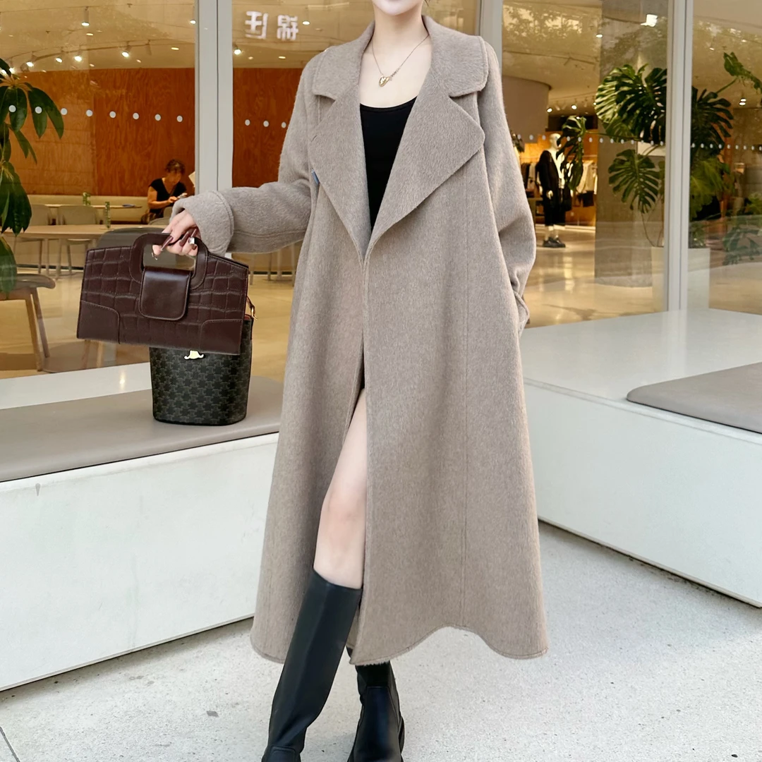 【小个子-SS】秋冬新款加厚双面绵羊毛大衣女韩版毛呢外套保暖气质