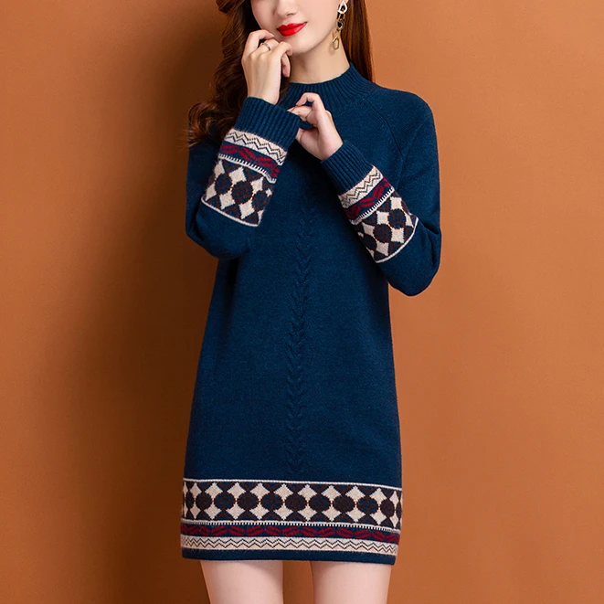 中长款半高领毛衣女洋气秋冬长袖打底衫2025保暖加厚针织套头内搭
