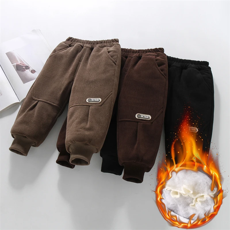 男童棉裤三层夹棉加绒加厚冬季儿童加厚裤子一条过冬休闲纯色棉裤