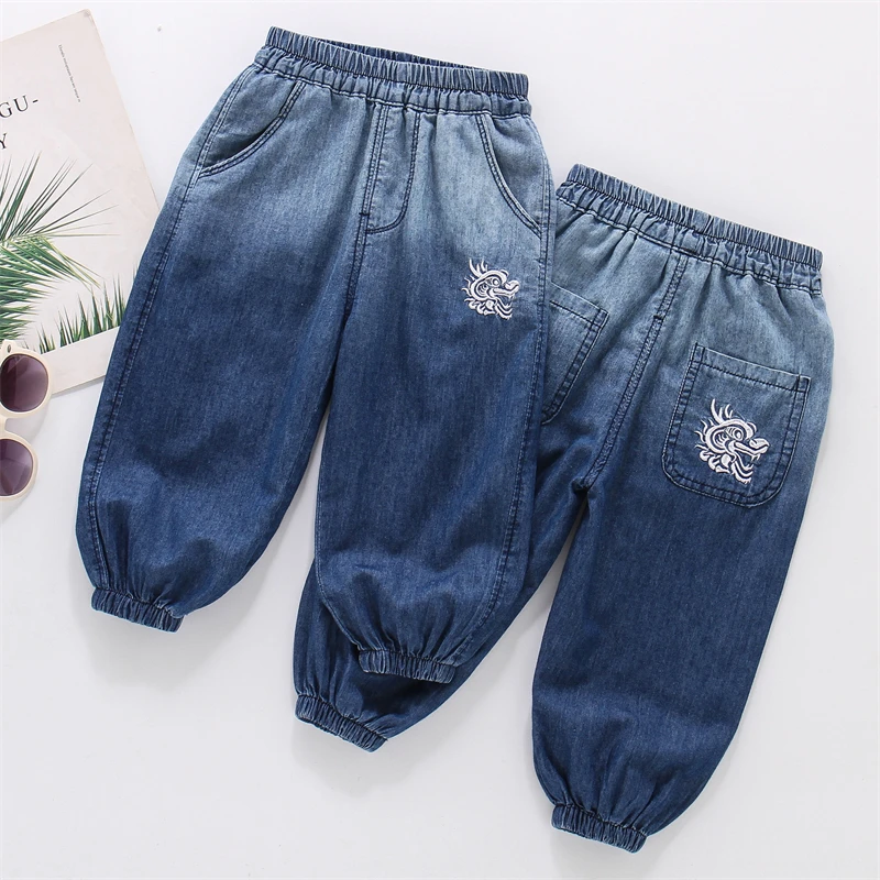 天丝儿童牛仔裤夏季薄款国风男童防蚊裤宽松洋气中小童宝宝休闲裤