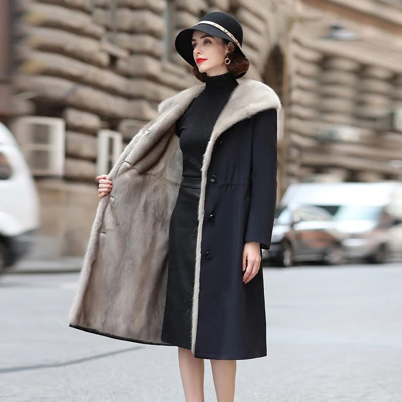 2025新款整貂派克服女105公分长款冬季加厚保暖水貂尼克服连帽