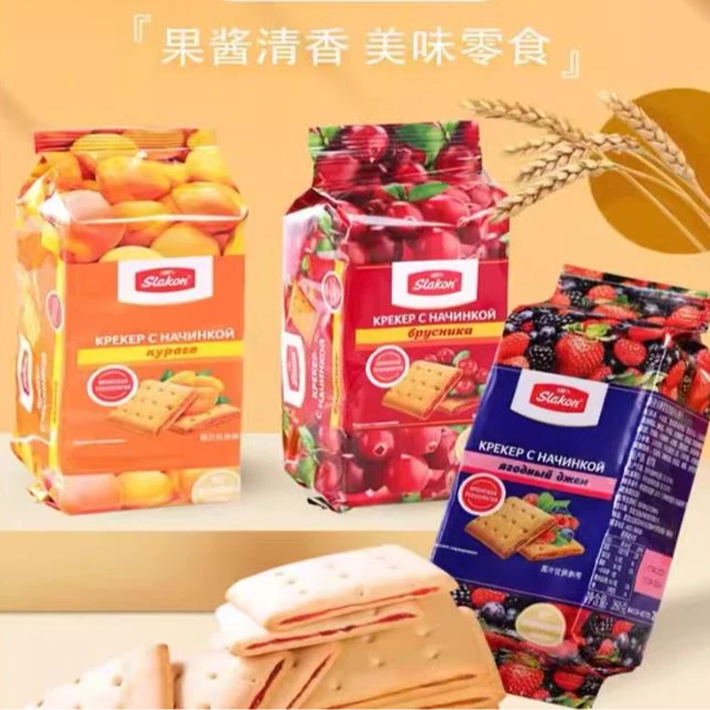 俄罗斯进口斯拉贡牌浆果味杏仁味蔓越莓味夹心饼干260g