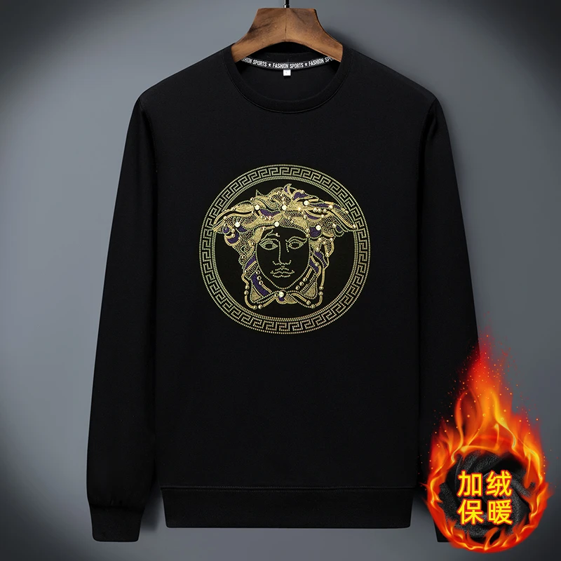 美杜莎范思秋冬款男士轻奢圆领加绒卫衣高端烫钻时尚休闲潮牌高奢