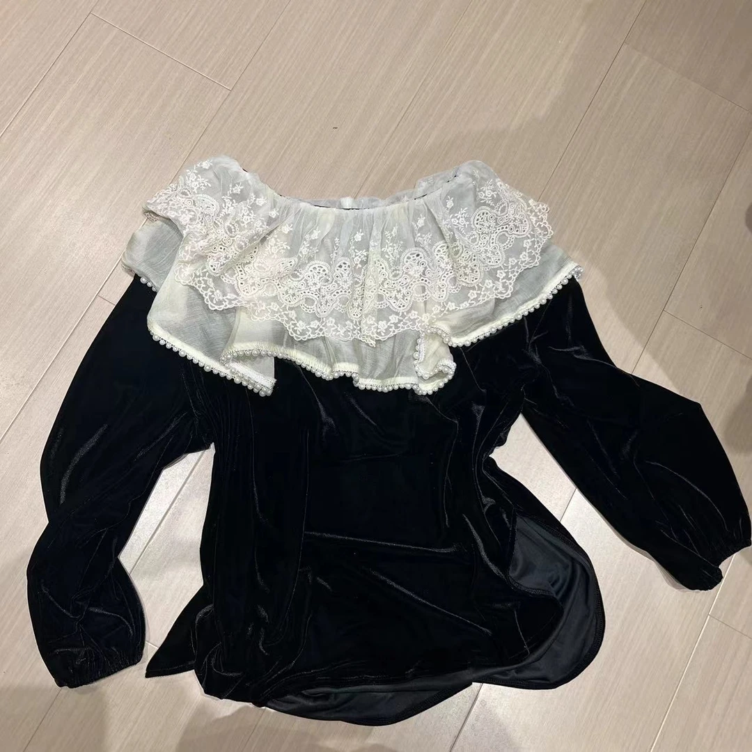 铂屋馆韩风小众风格好会穿上新月珠珠白色大领子绒衫