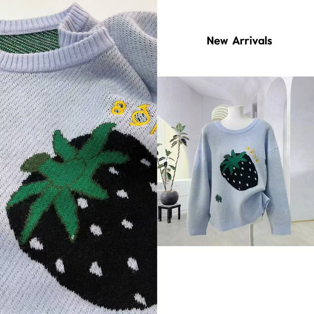 【25新款】春季休针织草莓宽松毛衣针织衫 G1165