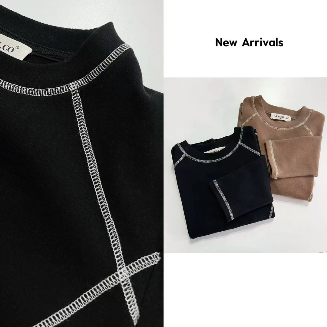 【24新款】 双面德绒踩线锁边长袖T  G1234