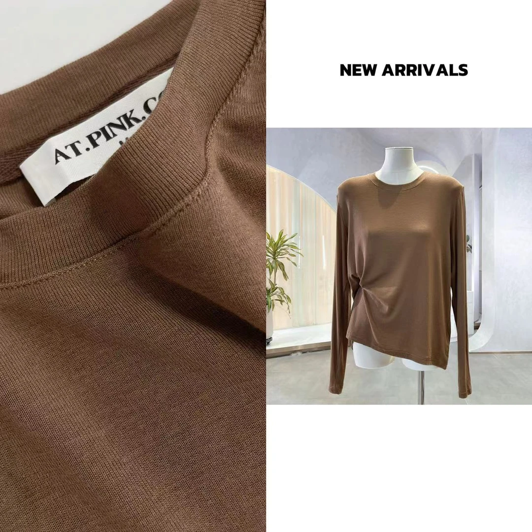 【24新款】咖色莱赛尔天丝羊毛打底套头长袖T G983