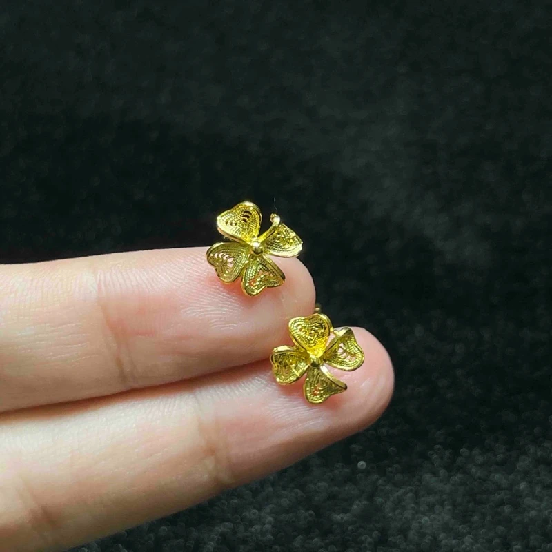 足银银制品 【小魏总珠宝】足银精美四叶草耳钉