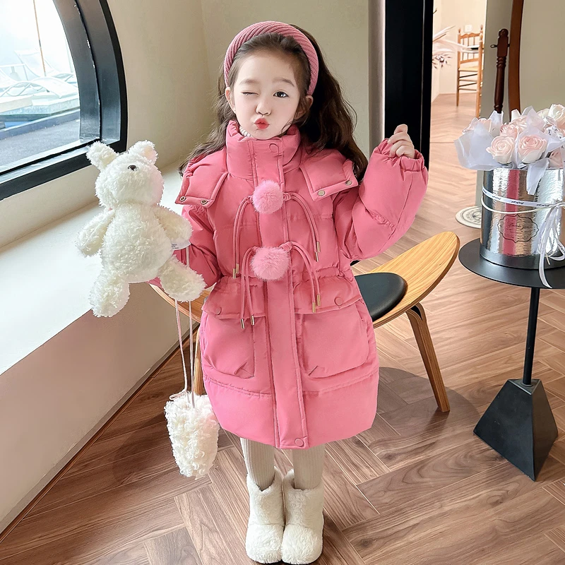 女童新款冬季羽绒服中长款儿童加厚白鸭绒冬装时髦洋气公主风加绒