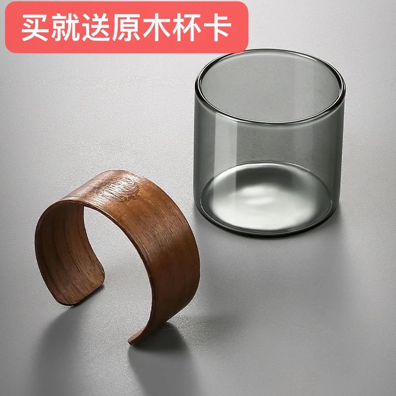 买一送一再送原木杯卡主人杯咖啡杯隔热加厚家用复古玻璃杯