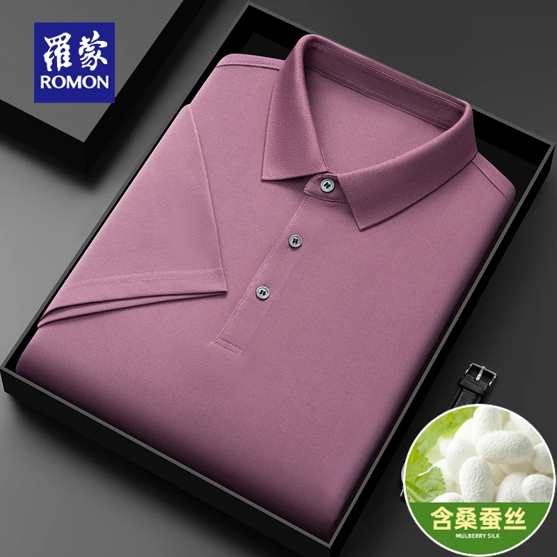 【含桑蚕丝】罗蒙翻领短袖T恤男士2024夏季新款商务休闲凉感Polo衫