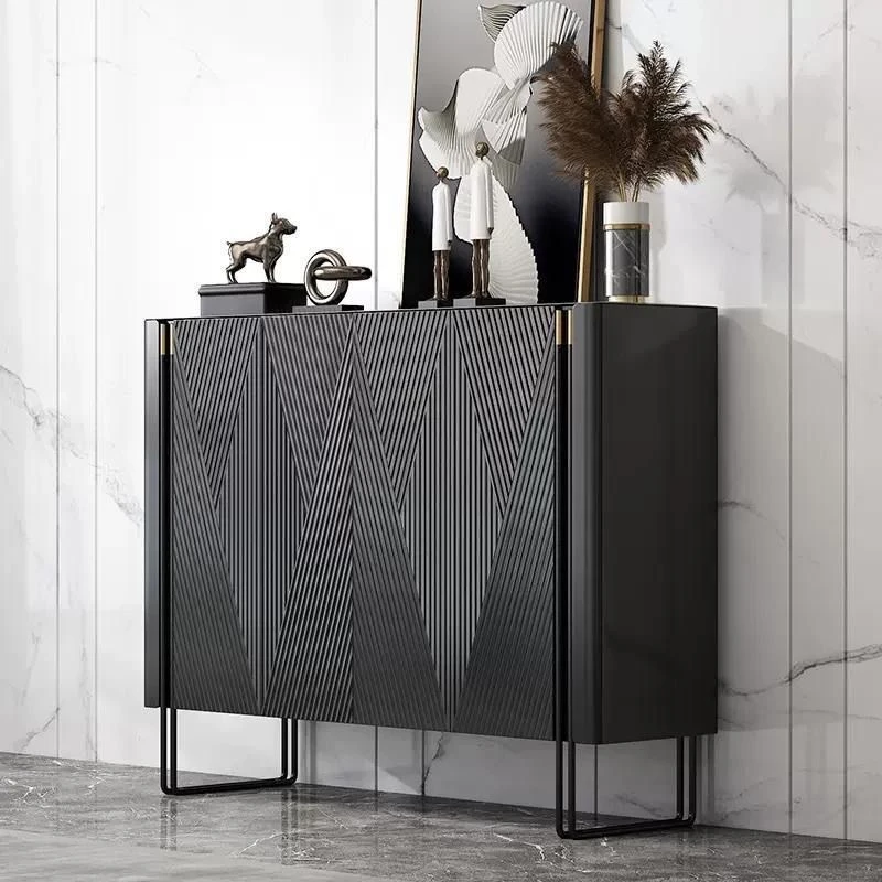 意式轻奢入户鞋柜现代极简约黑色小户型家用门口客厅储物柜玄关柜