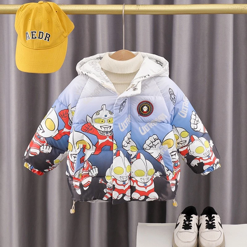 男童奥特曼棉服2024新款儿童洋气连帽棉衣宝宝冬季加绒加厚外套潮