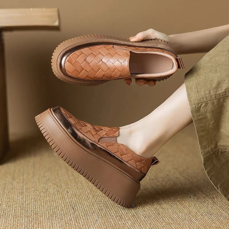 20224春秋皮面复古乐福鞋厚底增高百搭平底女鞋休闲单鞋女新款潮A