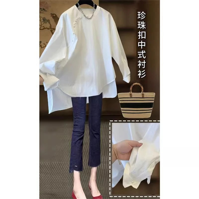 2026春秋新款时尚高级感新中式国风超好看宽松大码纯色衬衫上衣女