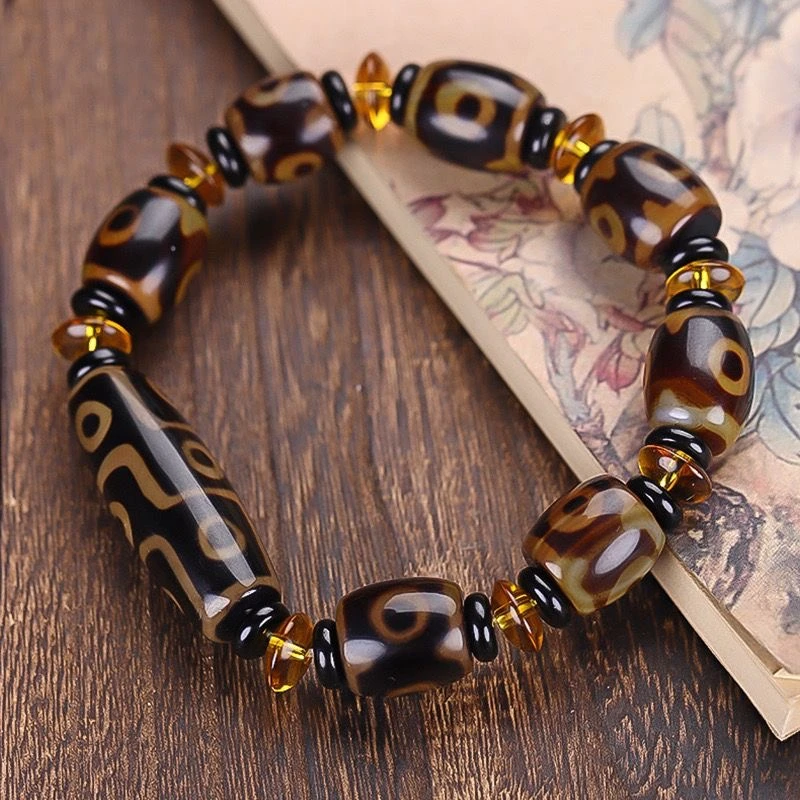 藏式老玛瑙三➕九眼转运手链