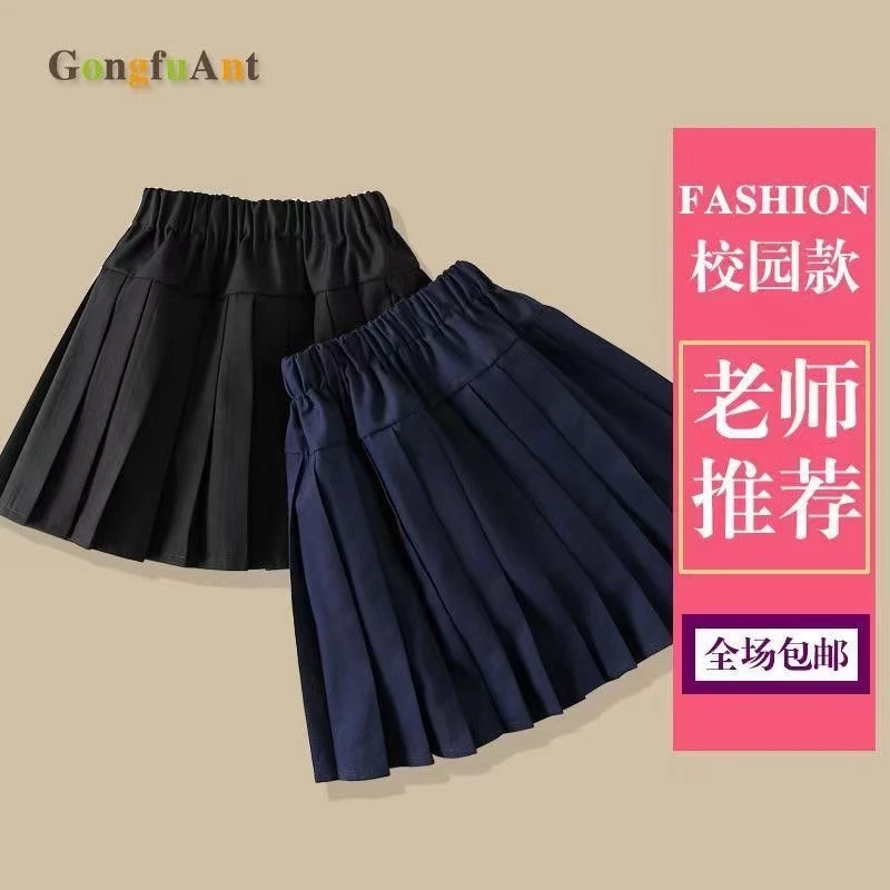 夏季薄款女童校园班服藏青色黑色中小学生女生休闲裙子女童校园服
