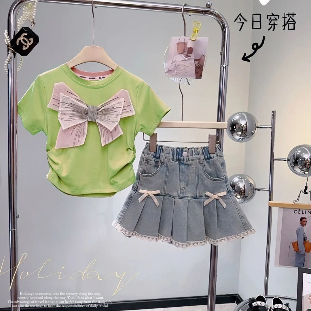 夏季套头女韩版公主风牛仔薄款套装儿童ol半身裙甜美洋气短裙童装