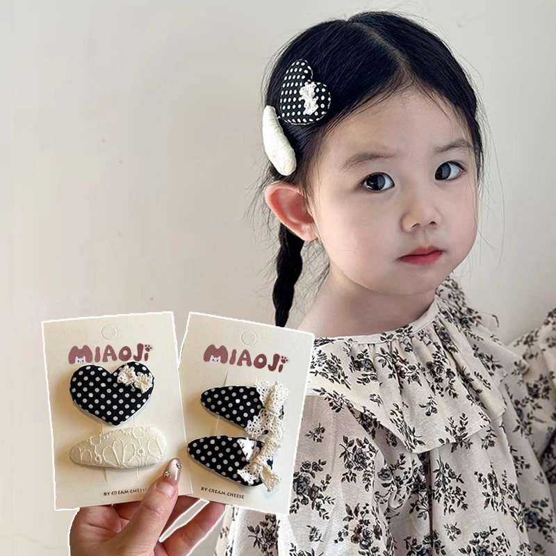 网红同款韩版可爱波点BB夹秋冬新儿童女童刺绣桃心发夹刘海碎发夹