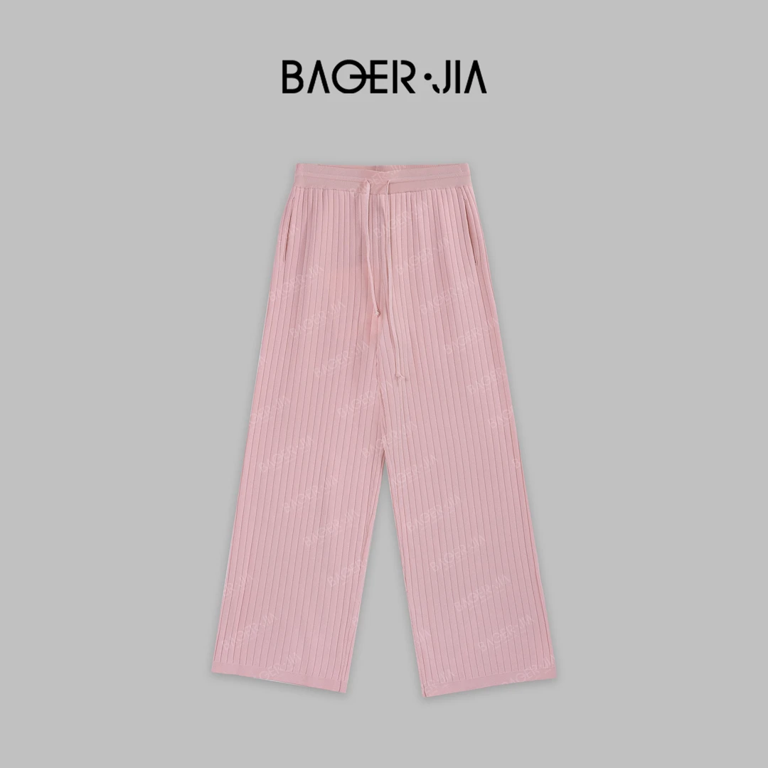 1-宝儿家BC29524102夏季新款百搭条纹时尚感纯色抽绳直筒休闲裤