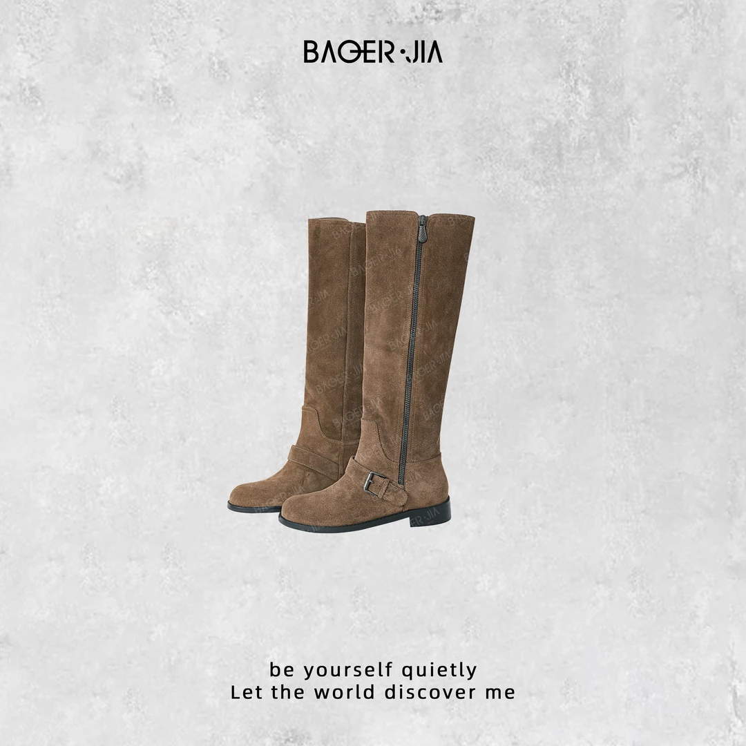 17-宝儿家含幂BM23624411秋冬穿搭新款复古直筒牛仔不过膝长靴