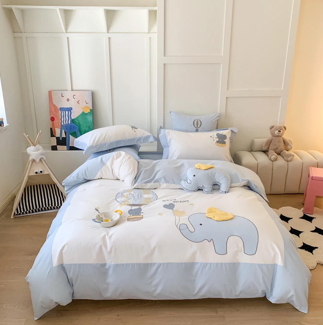 小玲子  小象的浪漫时光 100支全棉超柔磨毛 可爱卡通风格 床套件