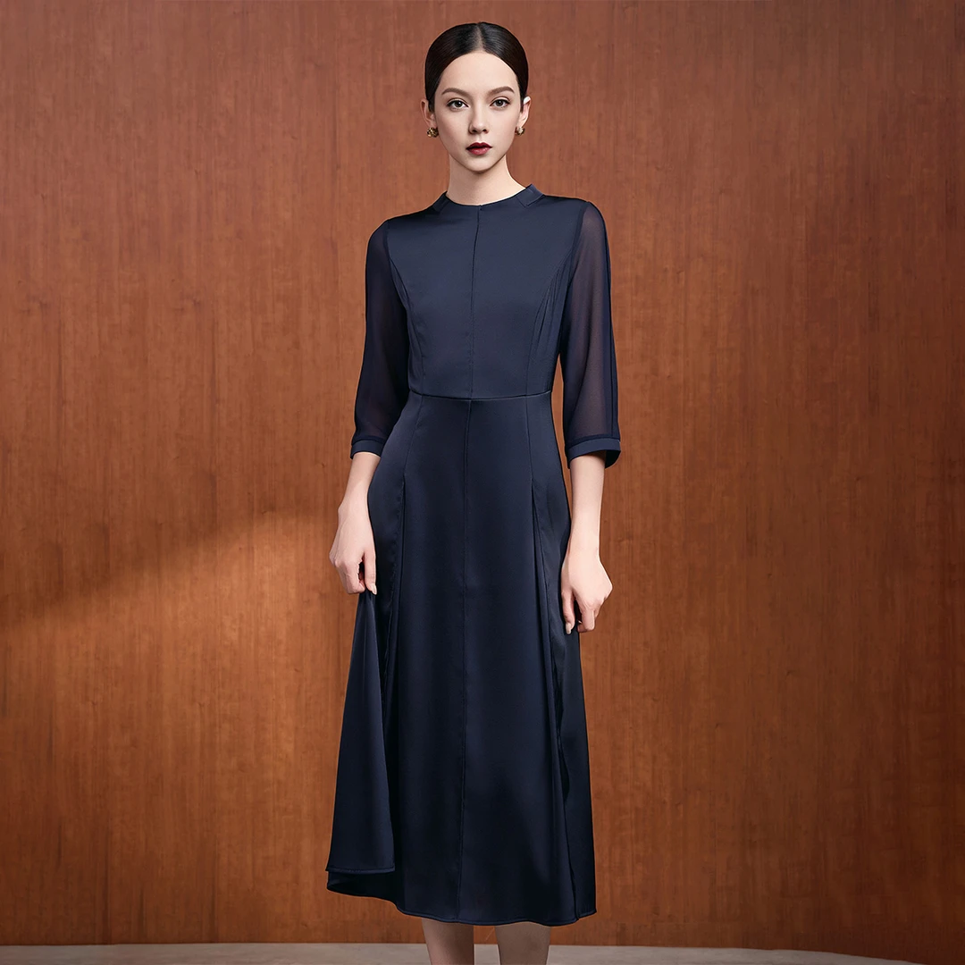 【马天奴】时尚拉链连衣裙显瘦气质长袖高贵VDA047DRX0