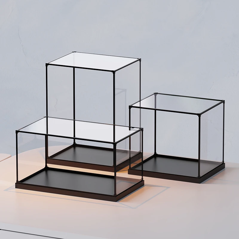 合金边框多尺寸积木透明展示盒高清亚克力防尘罩手办模型积木收纳