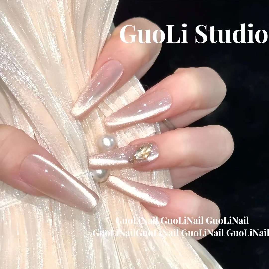 《春不晚》GuoLi纯手工穿戴甲猫眼裸色简约气质春夏高级纯欲重工ins