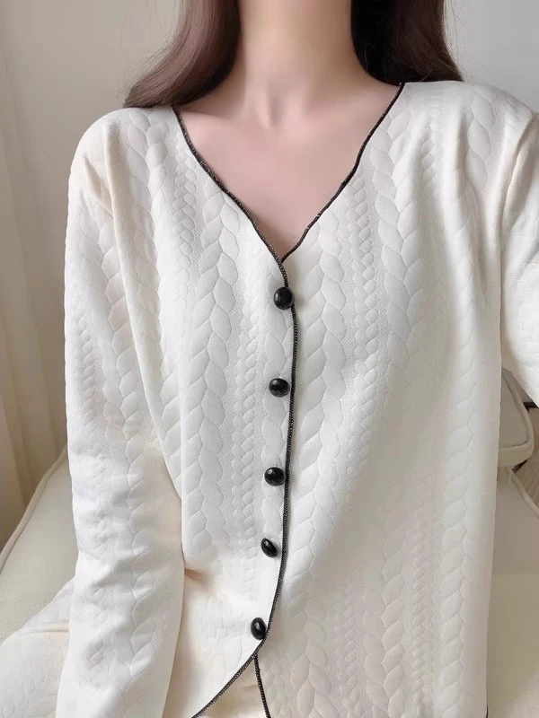 纯色空气棉睡衣女秋冬季加厚保暖甜美套装春秋长袖家居服休闲简约