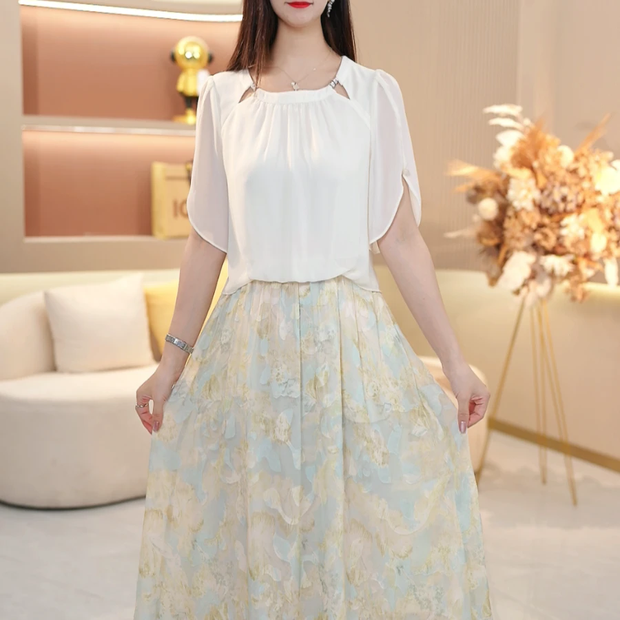 【SJYF1331】夏季新款连衣裙中长款气质中式收腰印花修身女装连衣裙